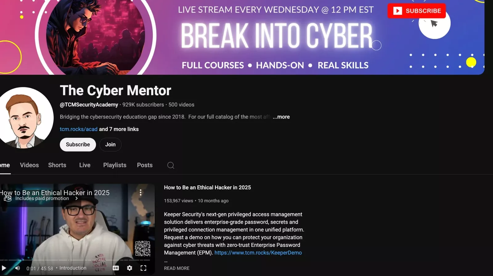 4. The Cyber Mentor cybersecurity youtube channel